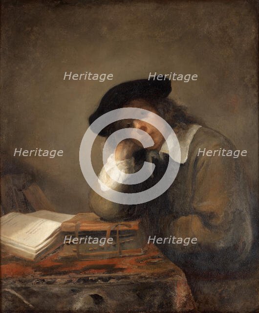 Portrait of a studying youth (Self-portrait). Creator: Hoogstraten, Samuel Dirksz, van (1627-1678).