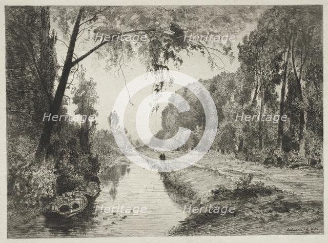 Canal at Pont Sainte-Maxence, c. 1878. Creator: Maxime Lalanne (French, 1827-1886).