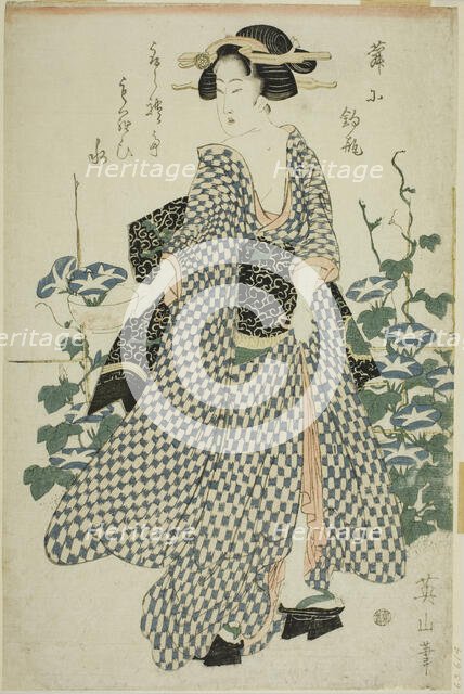 Beauty standing beside morning glories, Japan, c. 1814/17. Creator: Kikukawa Eizan.