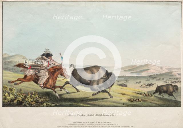 Hunting the Buffalo, 1837. Creator: E. C. Biddle (American); John T. Bowen (British, c. 1801-1856); E.C. Biddle.