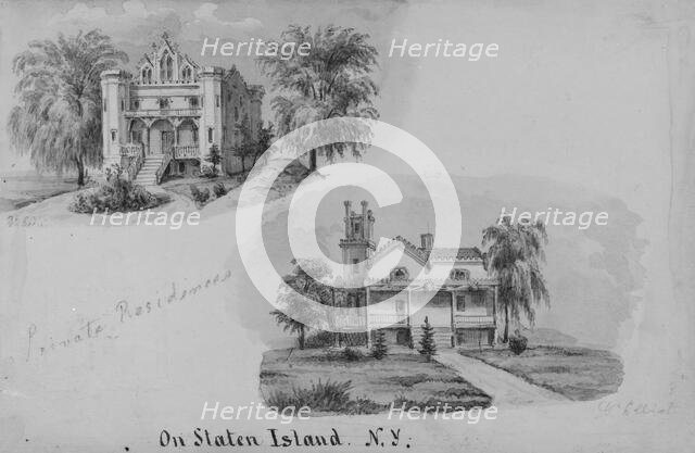 Two Private Residences, Dr. Fadie Elliot, on Staten Island, New York, ca. 1872. Creator: Augustus Köllner.