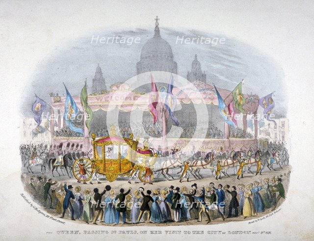 Royal coach passing St Paul's Cathedral, City of London, 1837. Artist: Anon
