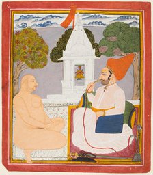 A Rathor Noble Visiting a Digambara holy man at a Vishnu Shrine, probably Baba Atmaram, c. 1760. Creator: Unknown.