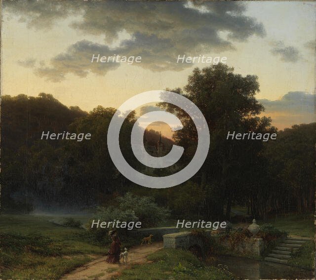German Castle Park at Sunset, 1856. Creator: Werner Holmberg.