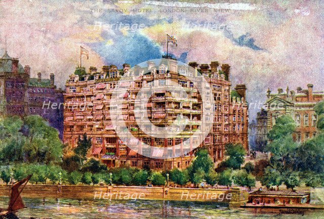 The Savoy Hotel as seen from the River Thames, London, 1905.Artist: William Harold Oakley
