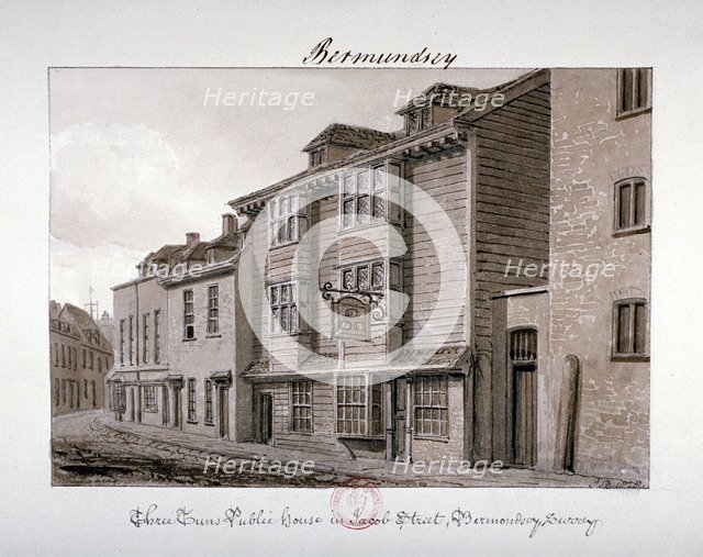 View of the Three Tuns public house on Jacob Street, Bermondsey, London, 1828. Artist: John Chessell Buckler
