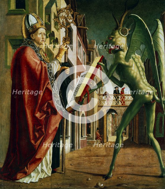 'The Devil Presenting St Augustin with the Book of Vices', c1455-1498.  Artist: Michael Pacher