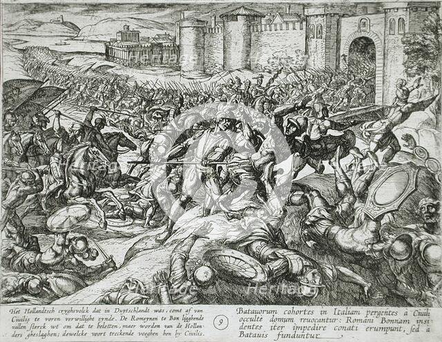 Dutch Soldiers Return from Germany to Aid Civilis Defeat the Romans, published 1612. Creator: Antonio Tempesta.