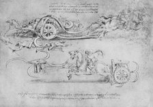 'Drawings of Two Types of Chariot Armed with Scythes', c1480 (1945). Artist: Leonardo da Vinci.