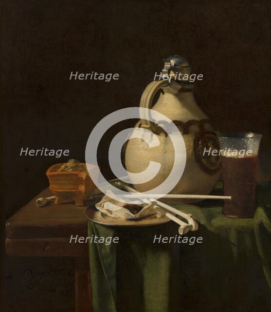 Still Life with Earthenware Jug and Clay Pipes, 1658. Creator: Pieter van Anraedt.