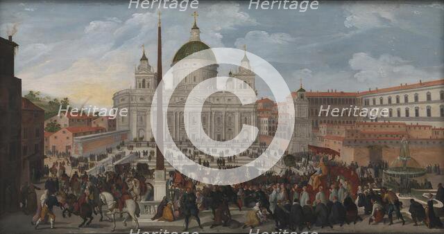 A Papal Procession in Piazza San Pietro in Rome, 1628. Creator: Jacob Isaacz van Swanenburg.
