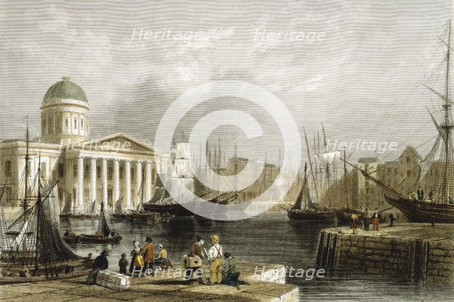 Canning Dock, Liverpool, showing the Custom House, 1841. Artist: Unknown