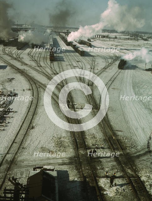 General view of one of the classification yards of the C & NW RR, Chicago, Ill., 1942. Creator: Jack Delano.