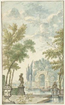 Garden with water feature, 1757-1822. Creator: Hermanus Petrus Schouten.