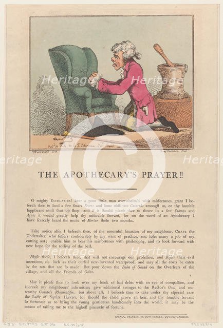 The Apothecary's Prayer!!, July 30, 1801., July 30, 1801. Creator: Thomas Rowlandson.