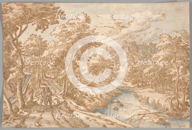 Landscape with Two Men Walking, 1580/1631. Creator: Tobias Verhaecht.