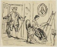 Interior with Man and Woman in Eighteenth-Century Dress, n.d. Creator: Rodolphe Bresdin.