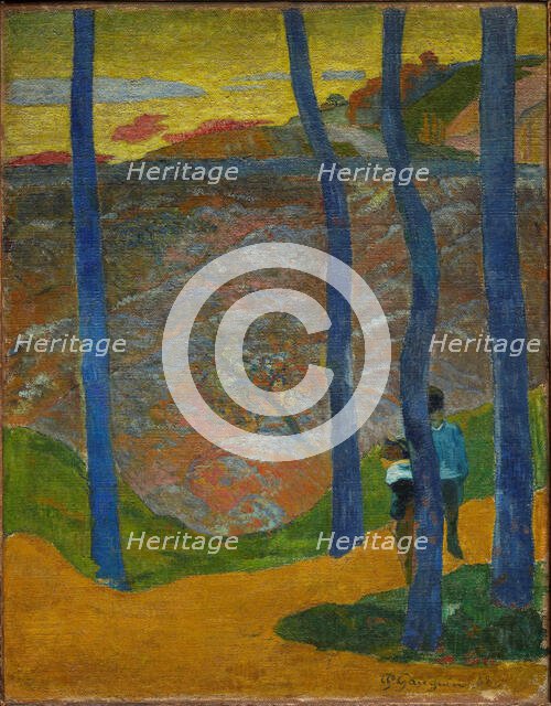 Les Arbres bleus. Vous y passerez, la belle. (Blue Trees. Your Turn Will Come, My Beauty!), 1888. Creator: Gauguin, Paul Eugéne Henri (1848-1903).