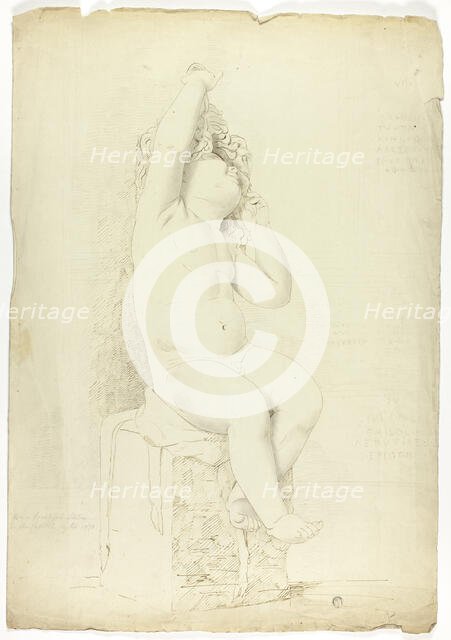 Ancient Statue of Seated Putto Playing with Mask, 1775. Creator: John Downman.