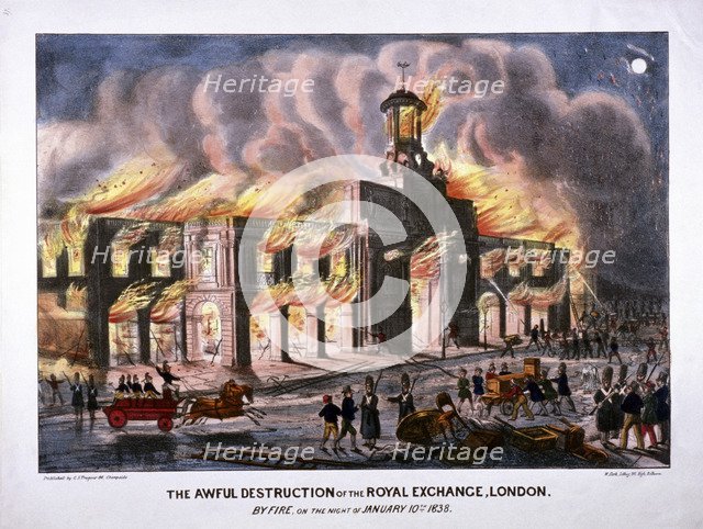 Royal Exchange (2nd) fire, London, 1838. Artist: W Clerk
