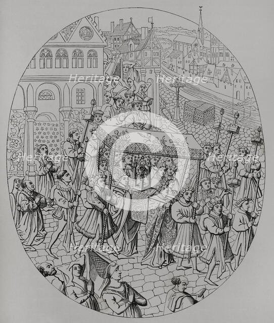 Procession de la Fête-Dieu (Procession of the Holy Host), Paris, France, 15th century (1877).  Creator: Unknown.
