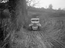MG 18/80 saloon of R Gough competing in the MG Car Club Trial, Kimble Lane, Chilterns, 1931. Artist: Bill Brunell.