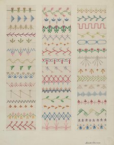 Samples of Stitching, c. 1937. Creator: Edith Towner.