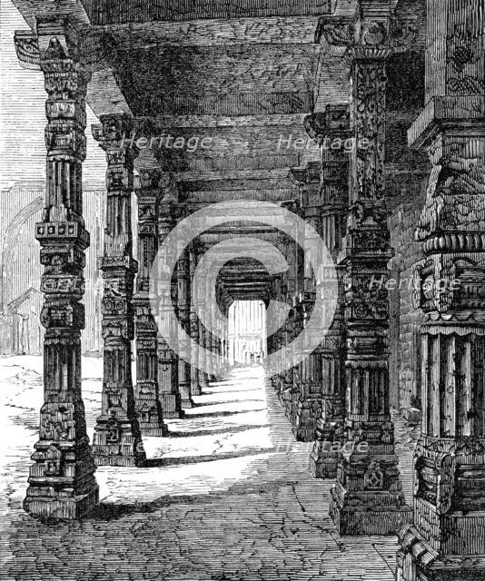 Indian Architecture: colonnade of Hindu pillars near the Kootub, at Delhi, (eleventh century), 1870. Creator: Unknown.