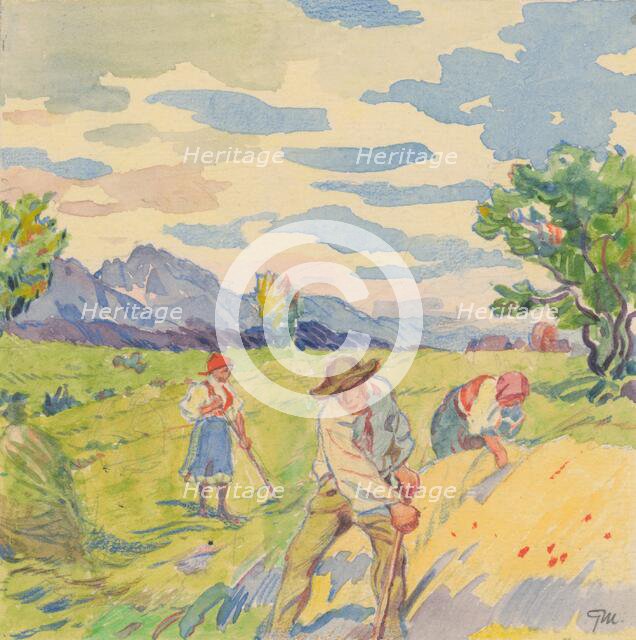 4.- Mowing grain, 1932. Creator: Gustav Mally.