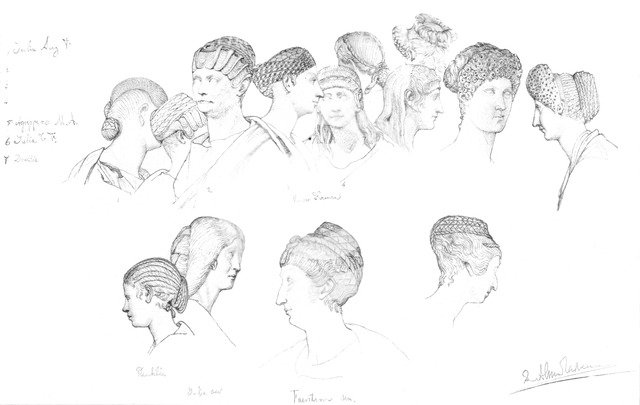 Studies of Roman headresses in the Uffizi Museum, Florence, c1880-1882. Artist: Unknown