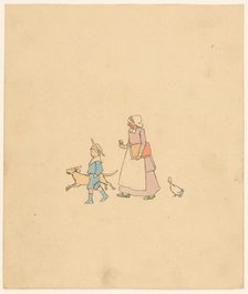 Boy, dog, woman and goose, c.1880-c.1910.  Creator: Anon.