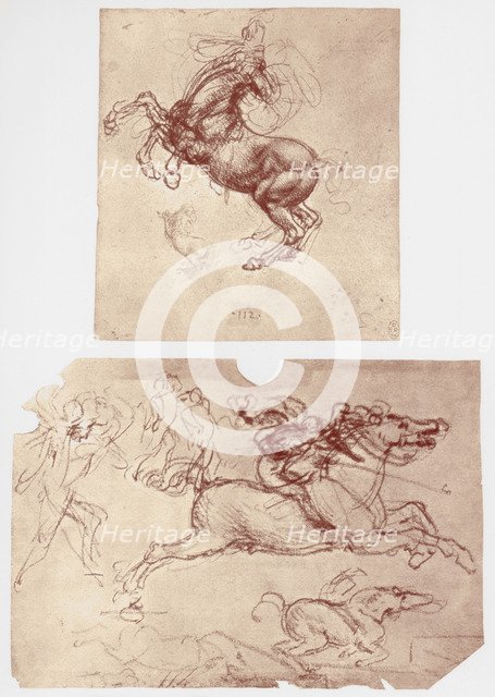 'Horse Rearing', and 'Horsemen and Foot-Soldiers', c1504.  Artist: Leonardo da Vinci