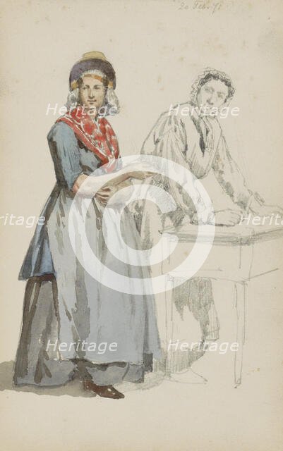 Two women at a table, 1871. Creator: Cornelis Springer.