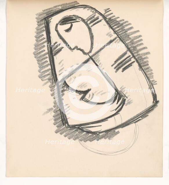 Study of a woman in a scarf composed on a diagonal, 1938. Creator: Mikulas Galanda.