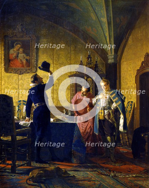 'False Dmitry takes an oath of allegiance to King Sigismund III Vasa', 1874.  Artist: Nikolay Nevryov
