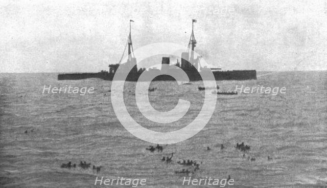'La Victoire Britannique des Iles Falkland; L' "Inflexible", recueille les survivants'. 1914. Creator: Unknown.