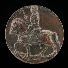 Jean du Mas on a Horse Wearing Chanfron and Bardings [reverse], 1494/1495. Creator: Niccolo Fiorentino.