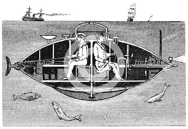 Goubet II, French electrically powered submarine adopted by the Russian government, 1890. Artist: Unknown