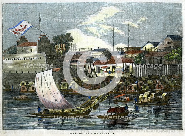 'Scene on the river at Canton', China, c1840. Artist: Unknown