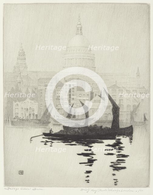 Misty Day, Paul's Wharf, London, c. 1928. Creator: George Elbert Burr.