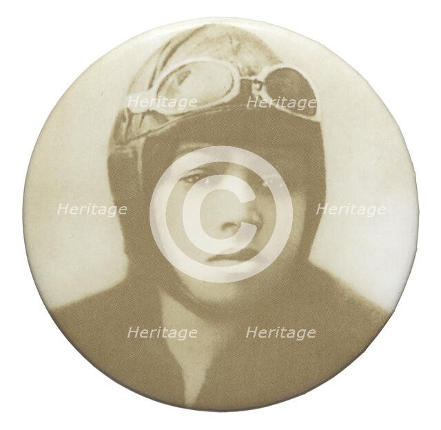 Pinback button featuring a portrait of Bessie Coleman, mid to late 20th century. Creator: Unknown.