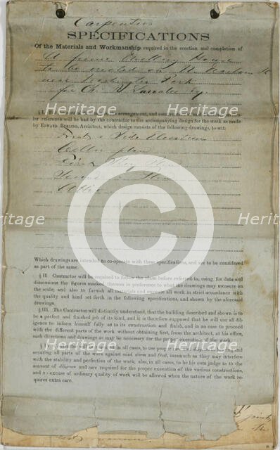 Charles R. Larrabee House, Chicago, Illinois, Carpenter's Specifications, c. 1863/64. Creator: Edward Burling.