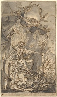 Death on a Canopied Throne (Design for a Title Page), late 17th century. Creator: Godfried Maes.