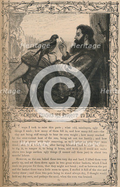 'Crusoe Teaches His Parrot To Talk', c1870. Artist: Unknown.