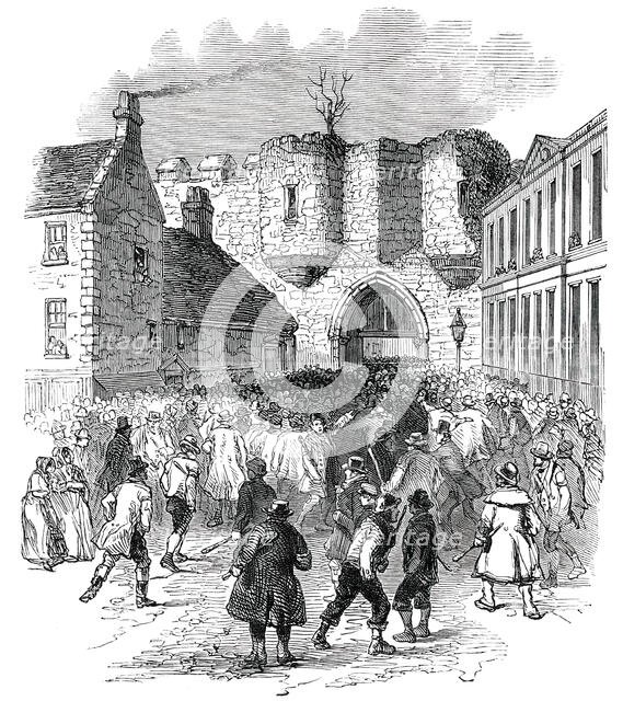 Scene at the Castle Gate, Lincoln, 1850. Creator: Unknown.