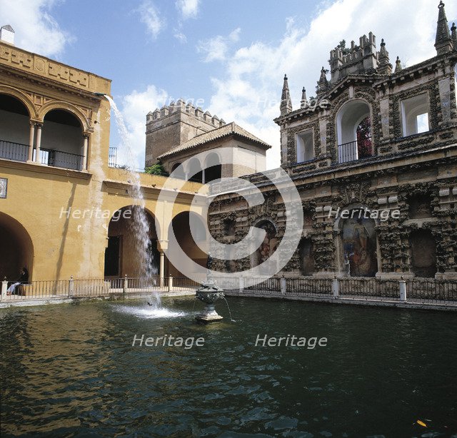 Alcázar of Seville, Palace of King Don Pedro, pond in the garden.