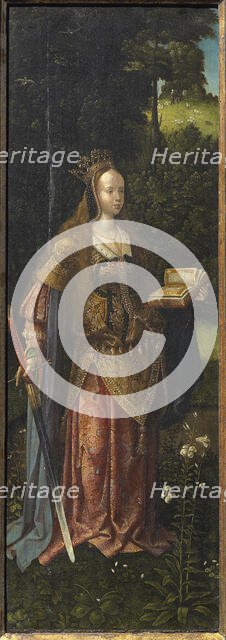 Saint Catherine. Holy Family with Angels and Saints Catherine and Barbara (Triptych), 16th cen. Creator: Master of Hoogstraeten (active ca. 1500).