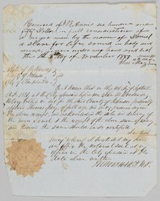 Bill of sale for a man named Daniel to Jerome B. Annis, November 1, 1851. Creator: Thomas May.