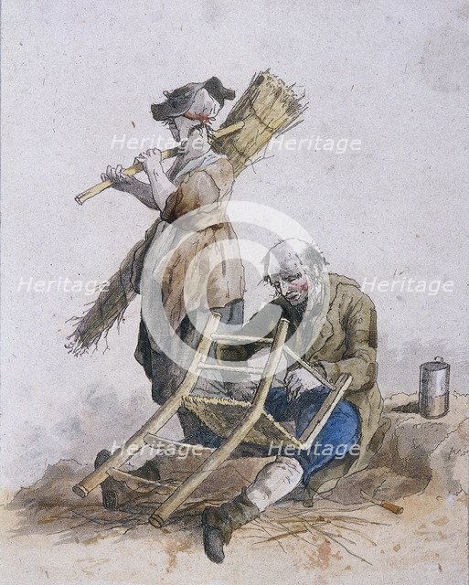 Two chair menders, Provincial Characters, 1804. Artist: William Henry Pyne