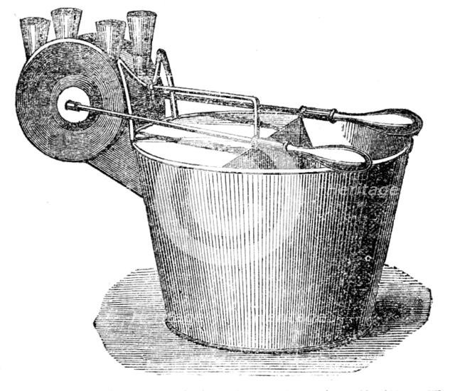 The patent cow-milker in the International Exhibition, 1862. Creator: Unknown.